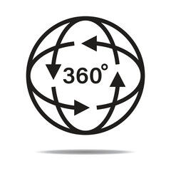 360 degree angle sign vector icon. 360 degree rotating arrow symbol on white background. Vector illustration