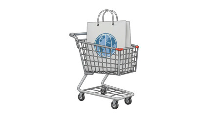 Isolated Shopping Cart with Globe Bag