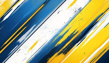 Dynamic diagonal brushstrokes in bold yellow and navy blue on white background