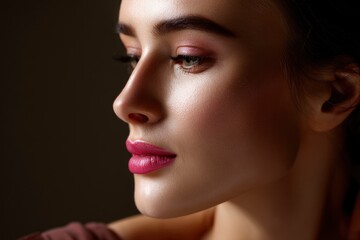 Fototapeta premium Woman Profile with Makeup and Pink Lipstick