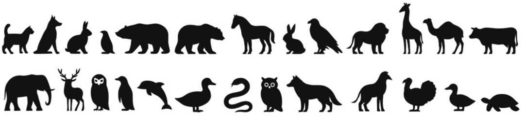 Silhouette vector set of animals – domestic, wild, and farm animals in side view