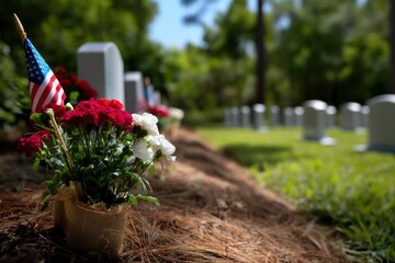 Cemetery Flowers and Flag