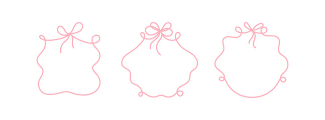 Elegant vintage frame Bow vector line set Coquette