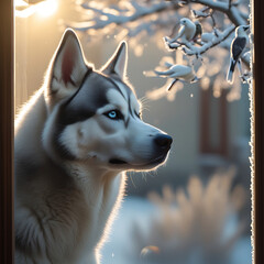 siberian husky in winter