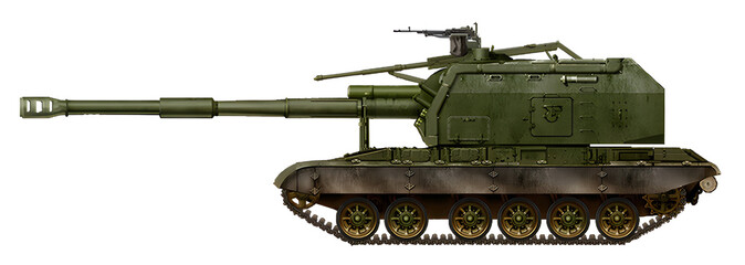The concept of a new self-propelled gun based on a modified chassis from the T-72, with a hull and turret from the 2S19 Msta-S © Tikros
