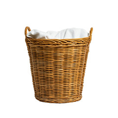 Obraz premium Wicker laundry basket with fabric lining and handles, large woven storage container ideal for home organization and indoor or outdoor use on transparent background