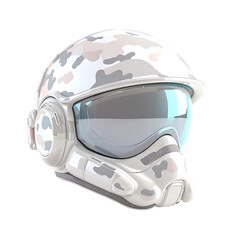 Futuristic military helmet with camouflage design.