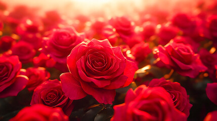 Obraz premium Lush carpet of velvety red roses creating an opulent romantic backdrop overhead view showcases the intricate details and rich textures of the blooms