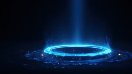 Glowing blue ring energy portal. Futuristic digital art.