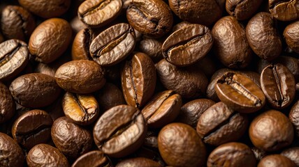 Fototapeta premium Close-up of Roasted Coffee Beans with Rich Brown Texture 33