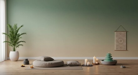 Indoor Meditation Space with Pillows Candles and Plant for Relaxation