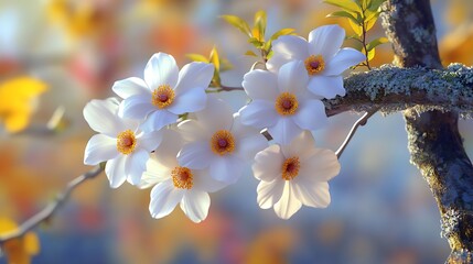Close-Up Shot of Beautiful Realistic Flowers with a Tree Branch