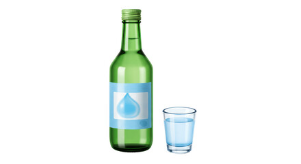Isolated Soju Bottle and Glass