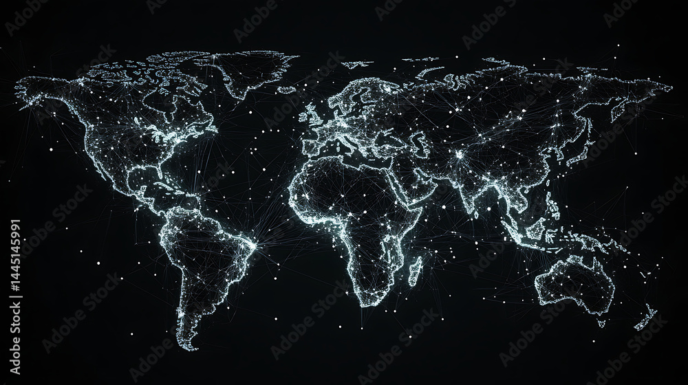 Poster planet earth in space , binary code technology , glowing sphere on black background
