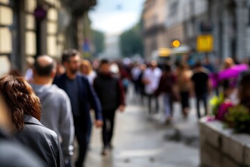 Crowd of People Walks on a City Street