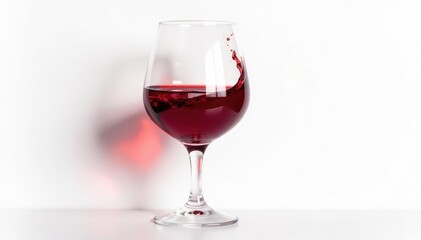 Elegant swirling red wine in a crystal glass against pure white, wine glass, swirling, close-up