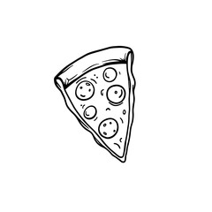 Slice of pizza with pepperoni in a simple line drawing style  