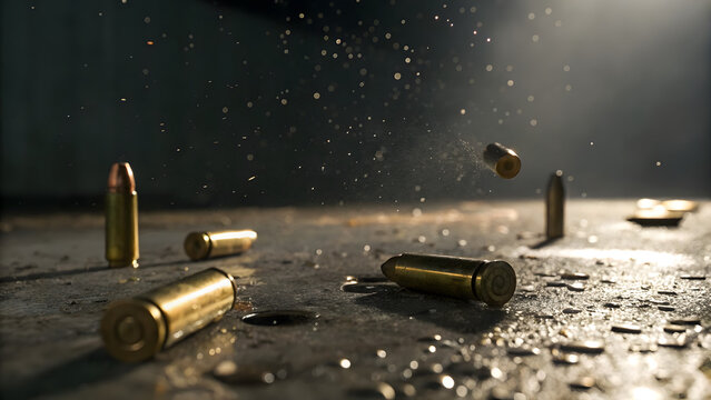 Extreme close shot bullet cases falling