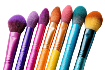 Rainbow makeup brushes vibrant colors close up shot soft natural light perfect for beauty blog