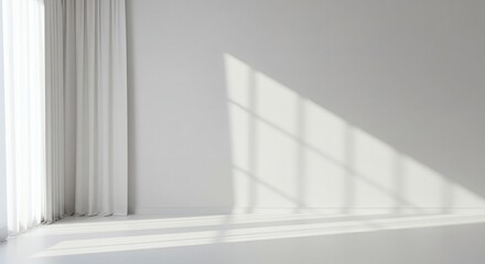 Fototapeta premium White Room Interior with Sunlight and Curtain for Product Mockup Display