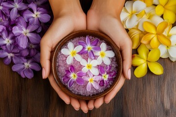 Presents a ceramic bowl containing water and essential oils