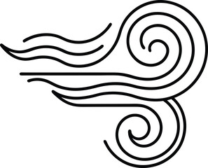 Fototapeta premium Stylized black line drawing of swirling wind, featuring curved, flowing lines that evoke movement and air. The design includes a prominent spiral element, suggesting a dynamic and fluid motion.