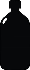A minimalist black silhouette of a plastic bottle, featuring a curved shape with a narrow neck and cap. The bottle has a small, circular indentation on its side, suggesting a handle or grip area.