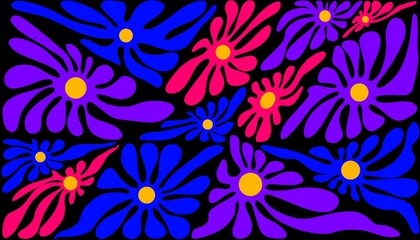 Abstract background. A floral pattern that appears to radiate electric-like energy, with freely flowing petals that evoke a sense of movement and liveliness.