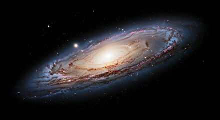 Obraz premium Spiral galaxy with swirling arms and vibrant colors against a dark backdrop. Vast expanse of space