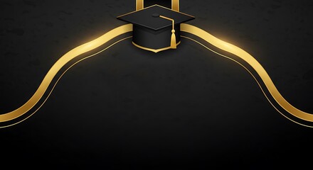 Elegant Graduation Cap Design: Black and Gold Festive Background for Celebration