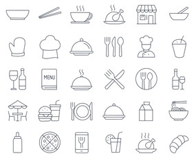 30 Set of restaurants transparent background. vector illustration restaurants style line outline icons