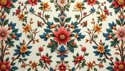 Intricate floral damask pattern in muted tones, surface, subtlety