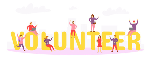 png cartoon illustration of smiling boy and girl helping volunteer with tree planting donation and clean environment action in linear style with charity banner aid and happy people vector design

