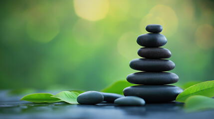 Balanced stacked stones in nature