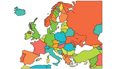 European Union countries. Political map with borders.Political and economic union in Europe. Illustration over white. Vector.