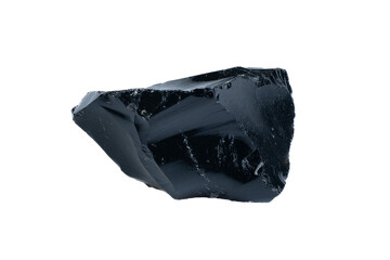 Raw Natural Black Obsidian Volcanic Glass Mineral Isolated on White Background
