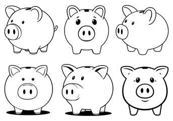 Piggy bank icons. Vector illustration set