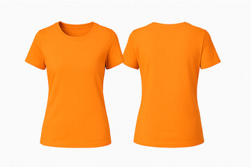 Orange Women's T-Shirt Mockup – Front & Back View on White Background, High-Resolution Apparel Template for Designers