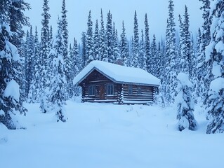 Winter Wonderland: Cozy Snow-Covered Log Cabin Retreat in Serene Forest Wilderness