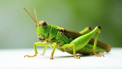 Green grasshopper isolated against pure white, fauna, stock