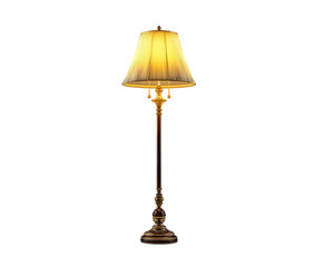 Elegant vintage floor lamp casting warm light, perfect for creating cozy atmosphere in any room. Its classic design features pleated shade and ornate base, enhancing interior decor
