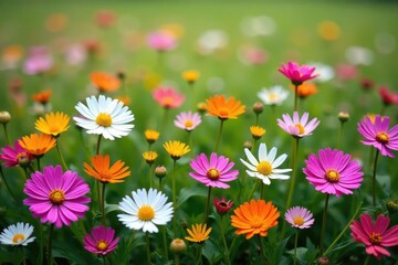 Fototapeta premium Scattered wildflowers in a naive, evenly spaced arrangement , country, textile