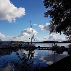 Sailing boats on lake Scharmuetzelsee near Berlin in Germany