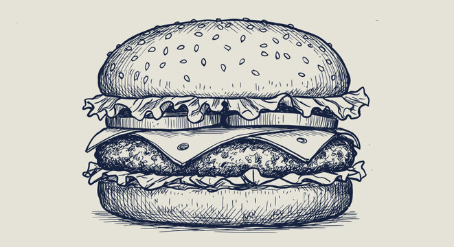 "Hand Drawn Vector Illustrations of Animals, Sea Creatures, Fruits, and Fast Food in Bold Ink Style