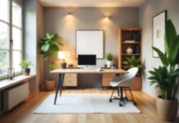 Generative AI A light and airy home office setup with desk and plants