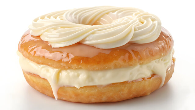 Cream filled doughnut creams coming out high cla