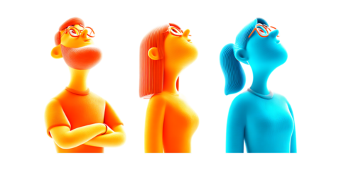 Pack of Man and Woman Looking Up Against Transparent Background for Couple Branding, Positive Lifestyle, or Inspirational Projects