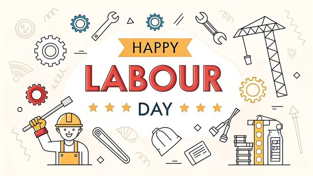 Labor Day concept banner with red number 1 and hand holding wrench. 1st may, Labor Day. Stock vector illustration. stock illustration - Powered by Adobe