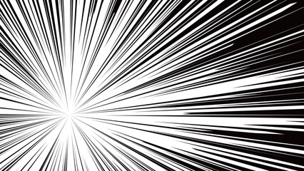 Comic book radial rays, manga or anime speed lines, zoom and motion effects. Cartoon action background. Pop art style elements. Vector illustration