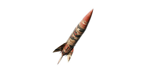 Vintage Camouflage Rocket Model. Historical Military Technology And Design Isolated On Transparent Background